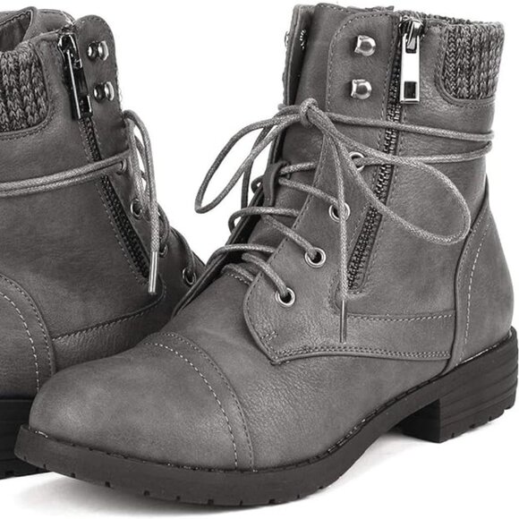 Women's Lace Up Combat Ankle Booties - Picture 6 of 9